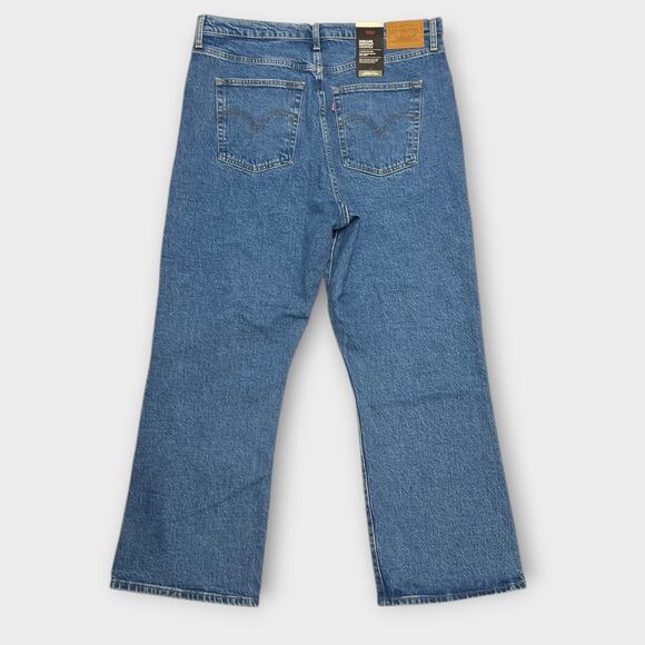 Levi's Premium Denim Ribcage Crop Bootcut Medium Wash Jazz Icon Size 34 NEW - Picture 3 of 12